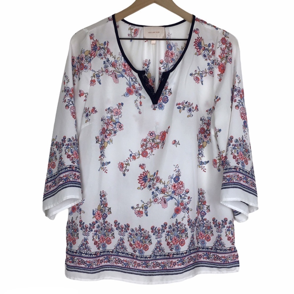 SKIES ARE BLUE Blouse Floral Sheer Boho Lace Stitch Fix Lightweight Size Large